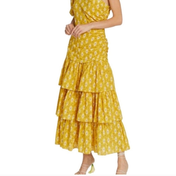 Veronica Beard Yellow Floral One-Shoulder Maxi Dress - Picture 4 of 16